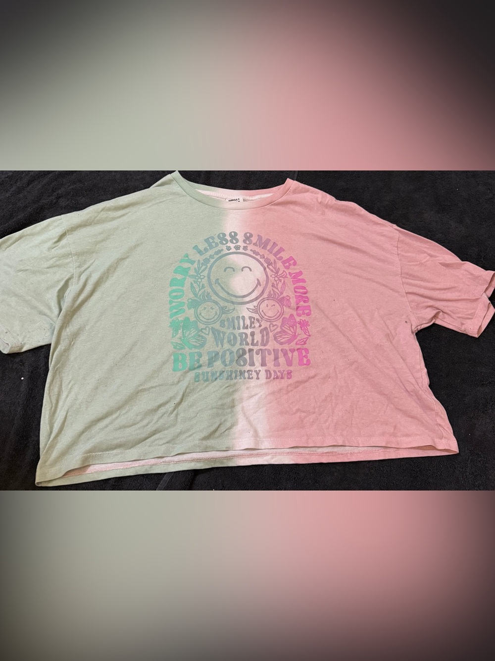 Women's Pastel Mint & Pink Ombre Graphic Crop Tee